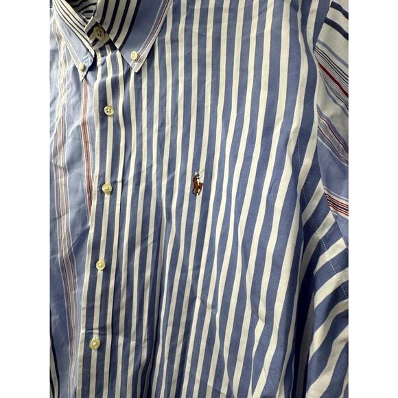 Ralph Lauren Shirt Men's‎ XL White Blue Striped Cotton Short Sleeve Button-Down - Picture 7 of 7